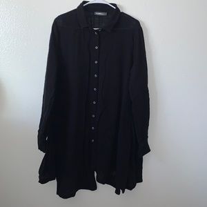 ALEMBIKA WOMEN’S LAGENLOOK BUTTON DOWN TUNIC TOP IN BLACK SIZE 3 (US 10-12)